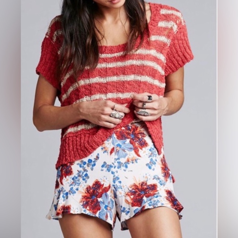 Free People Terracotta chunky knit linen blend split sleeve sweater size S